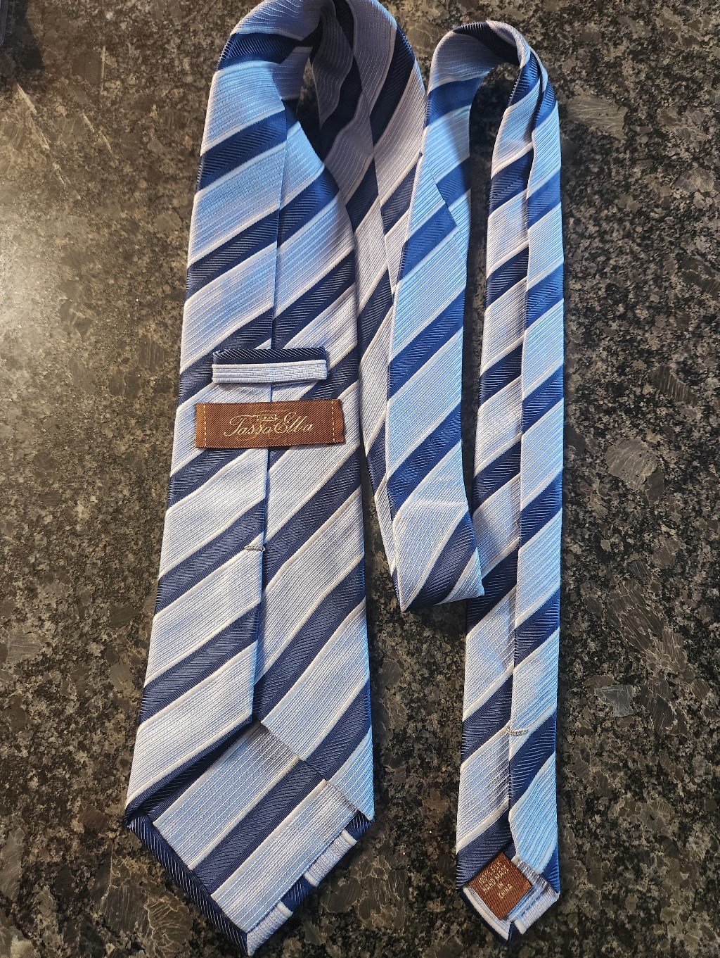 Tasso Elba Light And Navy Blue Diagonal Stripe Silk Tie